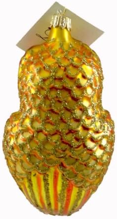 Laved Italian Ornaments GOLD OWL RED ACCENTS Glass Wise Bird Blown Glass ST14051