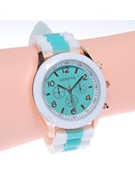 Anleo Fashion Geneva Platinum Womens Girls 6886 Silicone Quartz Wrist Watch Colorful Color Case Surrounded With Golden Border Best Gift And Necessary Personal Item (Mint Green+White)