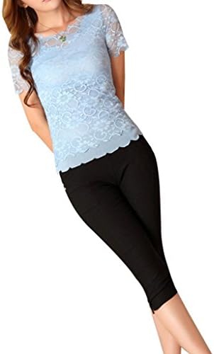 VENTELAN Women's Summer Three Quarters Beaded Skinny Stretch Jeans Pencil Pants