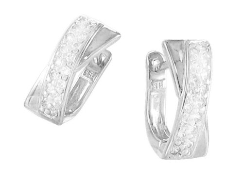 Overlapped Hoop Sterling Silver Earrings with Crystals