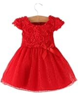 Wennikids Baby-Girls Red Rose Flower Christening Birthday Party Dress