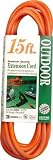 Coleman Cable 02305 16/3 Vinyl Outdoor Extension Cord, Orange, 15-Feet