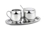 4-Piece Small Creamer & Sugar Dispenser, Spoon & Tray Set - Fine Stainless Steel Tableware for Your Home