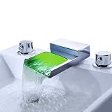 Faucetland 005001632 Two Handle Widespread Waterfall LED Bathroom Sink Faucet,Chrome