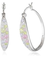 Sterling Silver Multi-Colored Simulated Diamond Hoop Earrings
