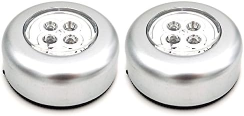 Crysto 2 Pack LED Battery Operated Stick-On Tap Light, MINI Under Cabinet Lighting, 4 LED Puck Light Bulbs, 3000K Warm White, Wireless Night Light, Under Cabinet Lights (Silver)