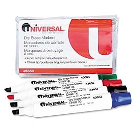 Universal 43650 - Dry Erase Markers, Chisel Tip, Assorted, 4/Set-UNV43650