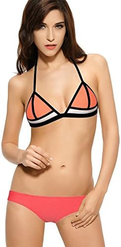 SWQIAO Womens Neoprene Bikini Mesh Triangle Set Bathing Suit Set (XS, Red)