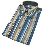 Forzieri Blue & Brown Striped Button Down Dress Shirt