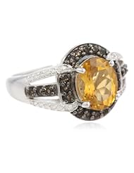 Sterling Silver Oval Citrine with Round Smokey Quartz Diamond Ring, Size 7