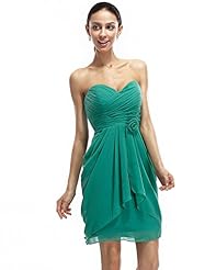 A-line Strapless Chiffon Sweetheart Draped Lace Short Natural   Waistline Bridesmaid Dress 
