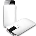 CNL WHITE LEATHER PULL-UP POUCH COVER CASE SLEEVE FOR THE APPLE IPHONE 4 / 4S MOBILE PHONE