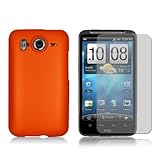 HTC INSPIRE 4G - ORANGE RUBBERIZED HARD CASE COVER + CLEAR SCREEN PROTECTOR ....