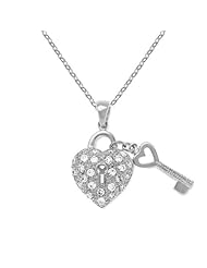 Sterling Silver CZ Lock and Key Pendant with Chain