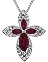 Sterling Silver Gemstone and Diamond Cross Pendant Necklace (0.1cttw, I-J Color, I2-I3 Clarity), 18"