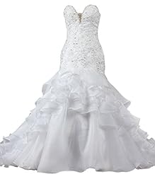 Sexy Corset   Waistline Mermaid Sweetheart Organza Lace Beaded Tiered Crystal  Dress