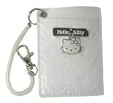 《Hello Kitty/ハローキティ》型押し単面パスケース（白）/伸びるストラップ付