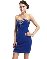 Strapless Sheath Natural   Waistline Cocktail Lace Beaded Satin Mini Dress 