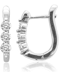 10k White Gold 3 Stone Hoop Huggies Diamond Earrings (HI, I2-I3, 0.25 carat)