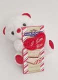 Happy Mothers Day White Plush Teddy Bear with Heart Pillow Greeting in White Letters Reading I Love You Holding a Ghirardelli Peppermint Chocolate Bar