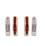 10k White and Yellow Gold Ruby and Diamond Reversible Hoop Earrings (1/5 cttw, Color I-J, Clarity I-3)