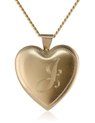 18k Gold Plated 26mm (1") Personalized with Initial Heart Chain Locket Necklace, 24"