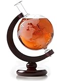 Large Etched Globe Whiskey Decanter with Glass Ship - 30oz (850ml) for Scotch, Bourbon, Rum, Liquor, Wine