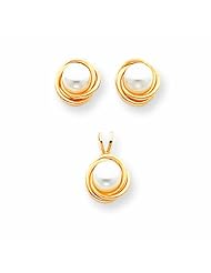 14k Cultured Pearl Set - Pendant W/18 Chain & Post Earrings