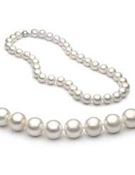 14k Gold 10.5-11mm White Freshwater Cultured Pearl Necklace AAA Quality, 18 Inches