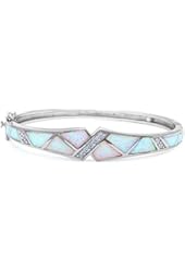 Lab Created White Opal & Cubic Zirconia .925 Sterling Silver Bangle Bracelet
