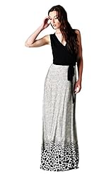Misses Leopard Print Polyester/Spandex Sleeveless Wrap Maxi Dress 
