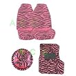 9 Piece Safari Animal Print Auto Interior Gift Set - 2 Pink Zebra Front Bucket Seat Covers, 1 Pink Zebra Steering Wheel Cover,2 Pink Zebra Shoulder Harness Pressure Relief Cover, 2 Pink zebra Front Floor Mats, and 2 Rear Floor Mats