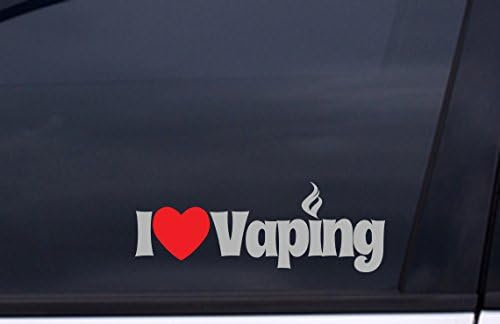 I LOVE VAPING Sticker 9"x3.5" METALLIC SILVER and RED Free Shipping