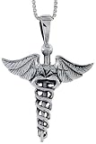 Sterling Silver Caduceus (Medical Symbol) Pendant, 1 1/8 in. (28mm) tall