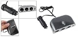 Black 3 Way Socket Car Cigarette Lighter Charger w USB Port