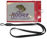 Fishing License Holder Waterproof Red with Black Lanyard
