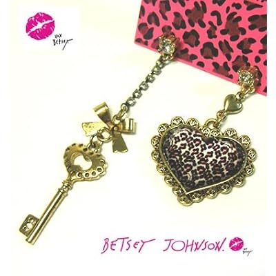 Betsey Johnson レオパード　ハート＆キー　ピアス