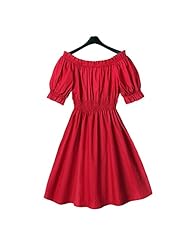 Sexy Off the Shoulder Short Sleeves Pleated Illusion Spring Summer Elasticized   Waistline Cotton Tunic/Mini Dress 