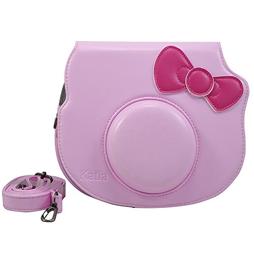 Katia Hello Kitty Instant Camera Case, PU Leather Protection Mini Hello Kitty Instant Film Camera Case Bag With Strap and Pocket for Fujifilm Instax Hello Kitty Instant Film Camera - Pink