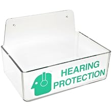 Brady 2019 3" Height, 9" Width, 6" Depth With 6" Height, Backplate, Acrylic, Green On Clear Color Compact Ear Plug Dispenser Without Cover, Legend "Hearing Protection (With Picto)"