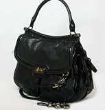 NEW AUTHENTIC COACH FLAGSHIP LARGE LEATHER DOWEL FLAP SATCHEL TOTE (Black/Gunmetal/Brass)