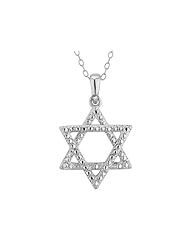 Star of David Pendant Necklace with Diamond Accent in Sterling Silver with Chain