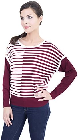 Girl 11-16 Years Crew Neck Batwing Sleeves Striped Pullover Sweater