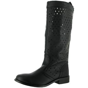 Buy DIESEL Jeans Prarie Ladies Genuine Leather Cutout Knee High Casual Slouch Boot Shoes Black by Diesel