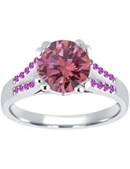 1.10 Ct Round Pink VS2/SI1 Diamond Sapphire and 14K White Gold Ring