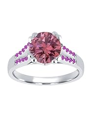 1.10 Ct Round Pink VS2/SI1 Diamond Sapphire and 18K White Gold Ring