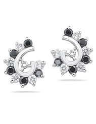 1.04 Cts Black & White Diamond Earring Jackets in 14K White Gold