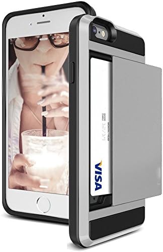 iPhone 7-Plus Case Very Slim Fit&amp;Durable [Card&amp;Cash Holder] Easy Slide-Full Card Wallet Protection. (Silver)