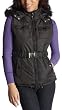 Ashley Junior's Belted Puffer Vest With Fur Trim Hood