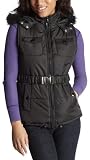 Ashley Junior's Belted Puffer Vest With Fur Trim Hood